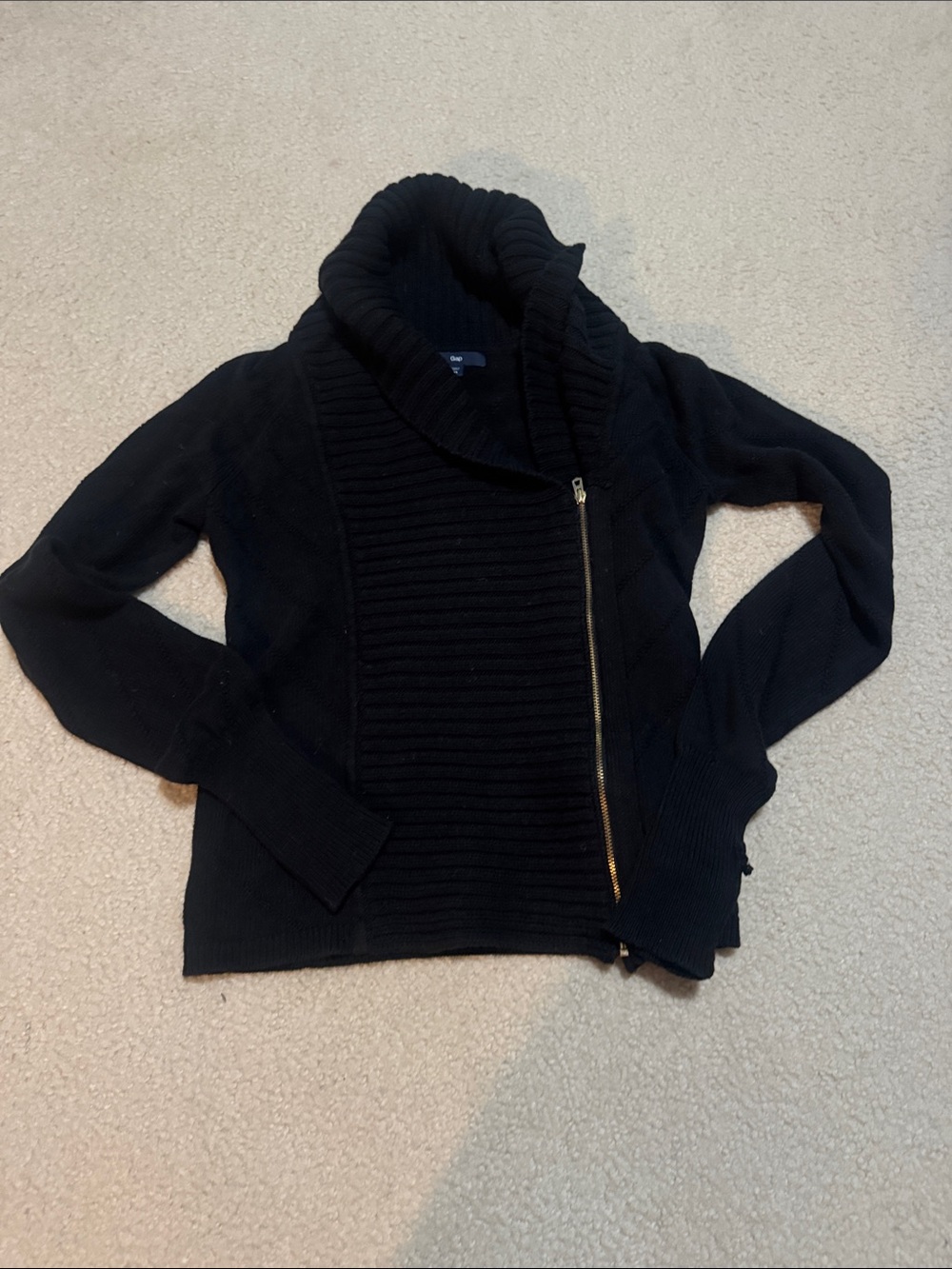Gap Black Asymmetrical Zip Shawl Collar Sweater